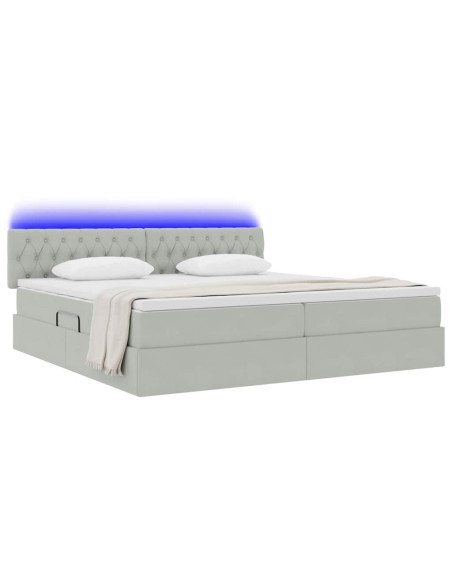 Letto con contenitore e LED Grigio chiaro 200 x 200 cm Velluto
