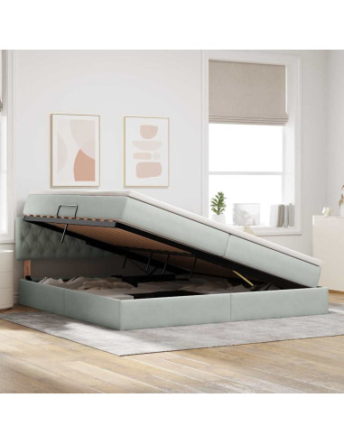 Letto con contenitore e LED Grigio chiaro 200 x 200 cm Velluto