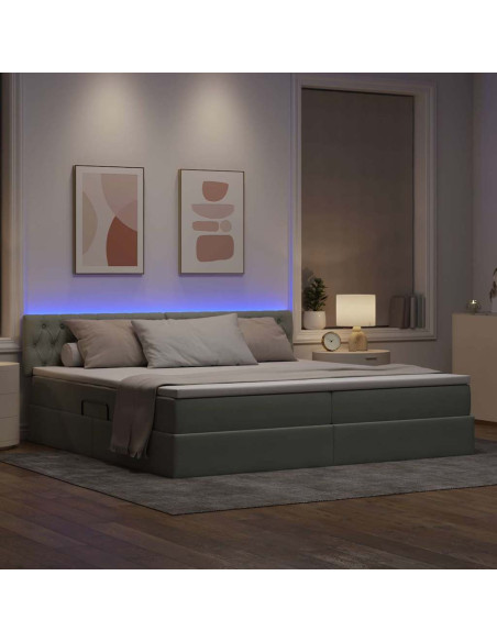 Letto con contenitore e LED Grigio chiaro 200 x 200 cm Velluto
