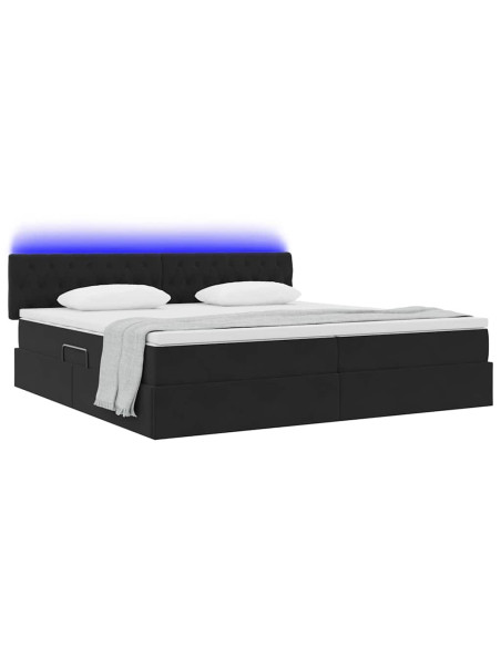 Letto con contenitore e LED con led Nero 200 x 200 cm Velluto