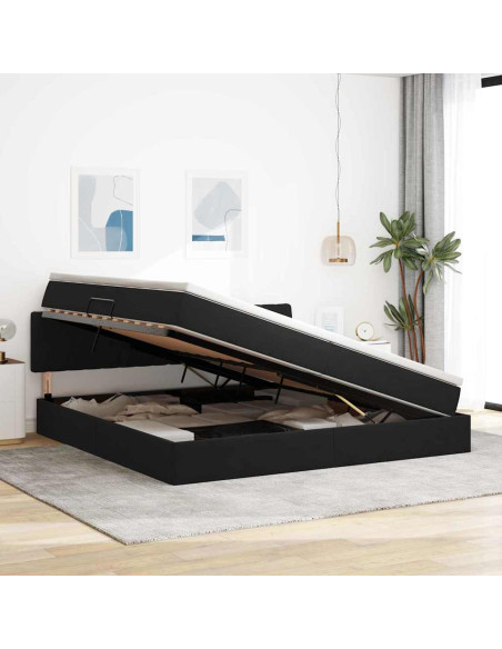 Letto con contenitore e LED con led Nero 200 x 200 cm Velluto
