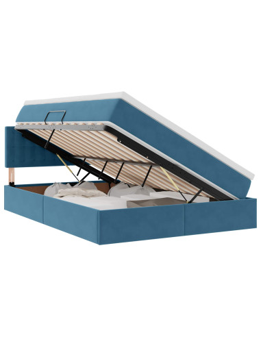 Letto con contenitore e LED Blu Scuro 140 x 190 cm Velluto