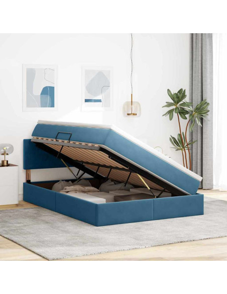 Letto con contenitore e LED Blu Scuro 140 x 190 cm Velluto