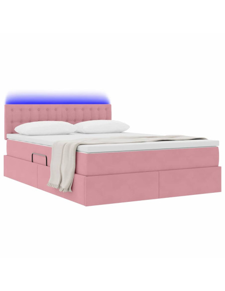 Letto con contenitore e LED con led Rosa 140 x 190 cm Velluto