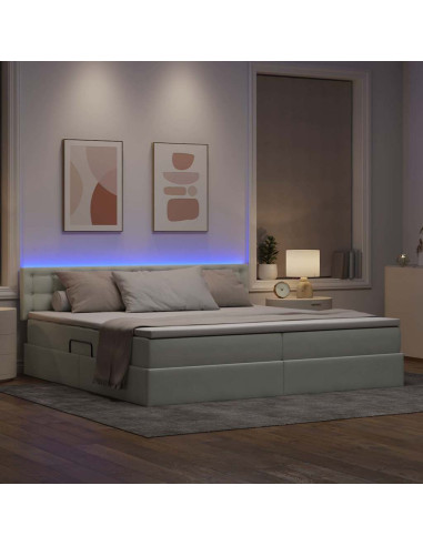 Letto con contenitore e LED Grigio chiaro 200 x 200 cm Velluto