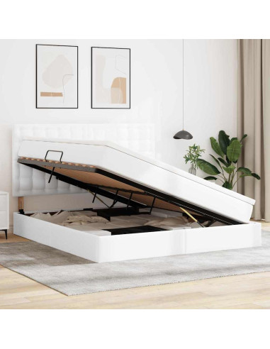 Letto con Contenitore Bianco Puro 180 x 200 cm Pelle Sintetica