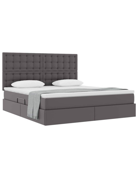Letto con Contenitore Grigio 180 x 200 cm Pelle Sintetica