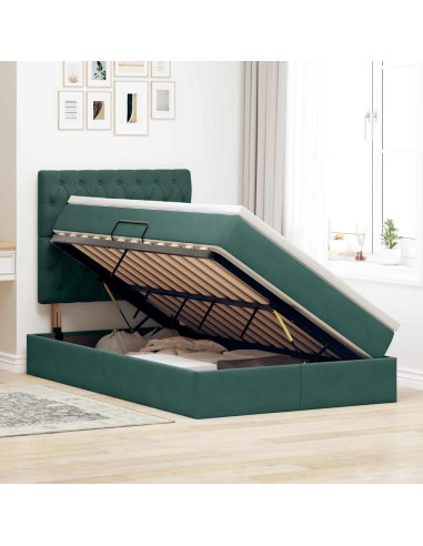 Letto con contenitore e materasso Verde Scuro 120 x 200 cm