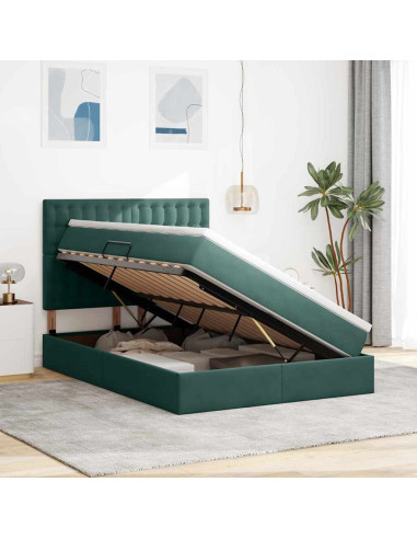Letto con contenitore e materasso Verde Scuro 140 x 200 cm