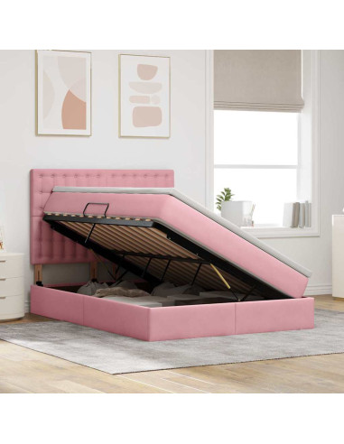 Letto con contenitore e materasso Rosa 140 x 200 cm Velluto