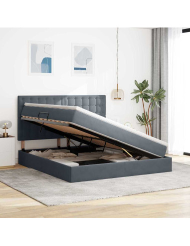 Letto con contenitore e materasso Grigio scuro 160 x 200 cm