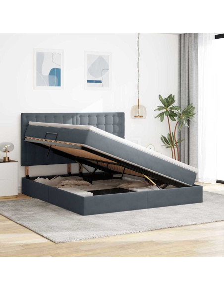 Letto con contenitore e materasso Grigio scuro 180 x 200 cm