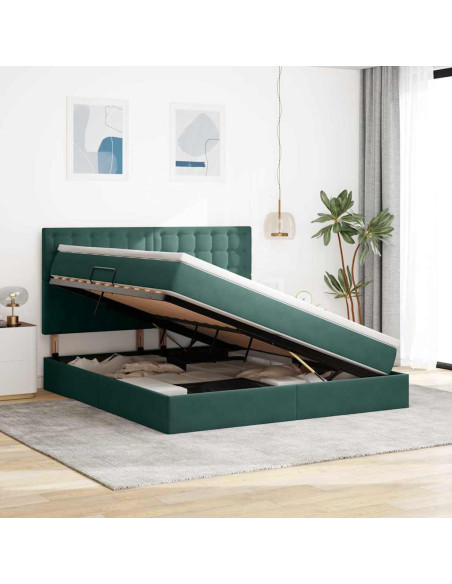 Letto con contenitore e materasso Verde Scuro 180 x 200 cm