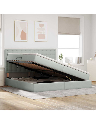 Letto con contenitore e materasso Grigio chiaro 200 x 200 cm