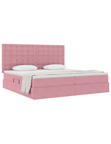 Letto con contenitore e materasso Rosa 200 x 200 cm Velluto