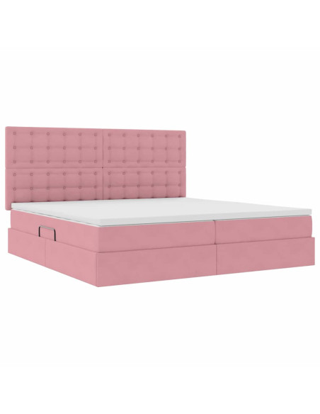 Letto con contenitore e materasso Rosa 200 x 200 cm Velluto