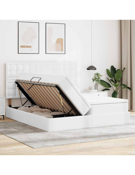 Letto con contenitore e materasso Bianco Puro 200 x 200 cm