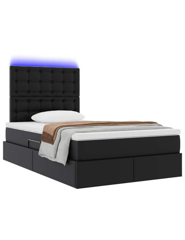Letto con contenitore e LED Nero 120 x 190 cm Pelle Sintetica