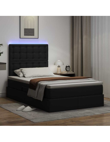 Letto con contenitore e LED Nero 120 x 190 cm Pelle Sintetica