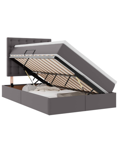 Letto con contenitore e LED Grigio 120 x 200 cm Pelle Sintetica