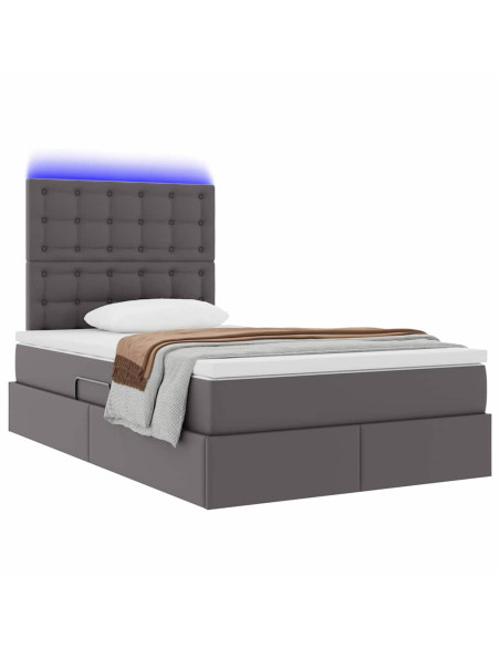 Letto con contenitore e LED Grigio 120 x 200 cm Pelle Sintetica