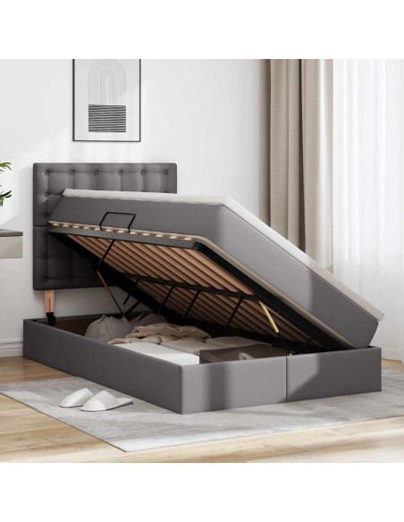 Letto con contenitore e LED Grigio 120 x 200 cm Pelle Sintetica