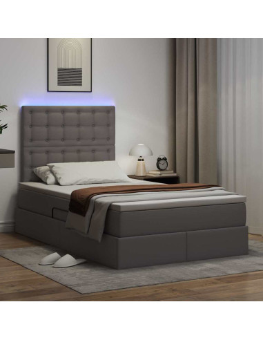 Letto con contenitore e LED Grigio 120 x 200 cm Pelle Sintetica