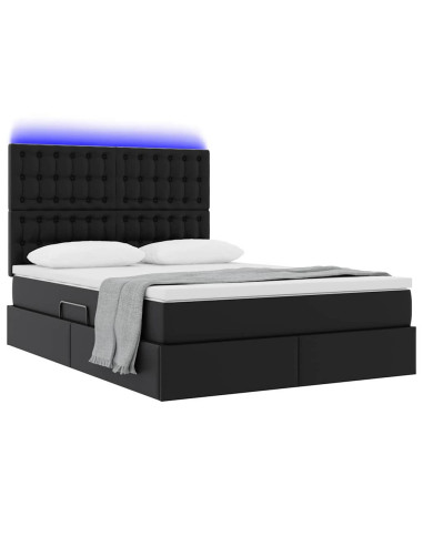 Letto con contenitore e LED Nero 140 x 190 cm Pelle Sintetica