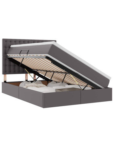 Letto con contenitore e LED Grigio 140 x 190 cm Pelle Sintetica