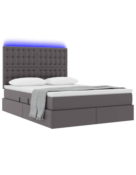 Letto con contenitore e LED Grigio 140 x 190 cm Pelle Sintetica