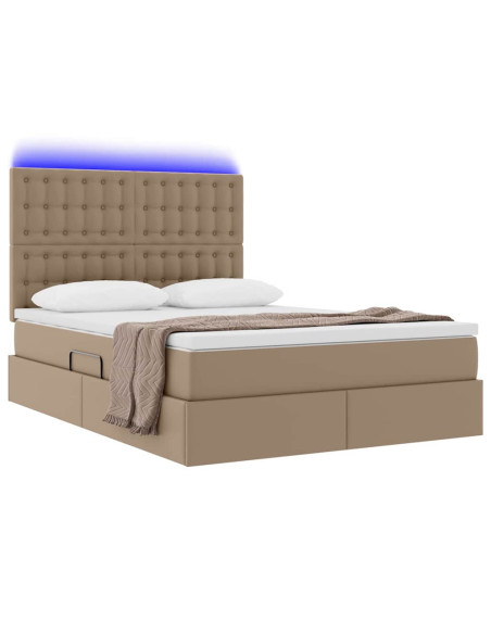 Letto con contenitore e LED con led Cappuccino 140 x 190 cm