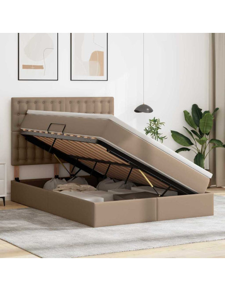 Letto con contenitore e LED con led Cappuccino 140 x 190 cm