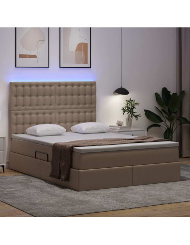 Letto con contenitore e LED con led Cappuccino 140 x 190 cm