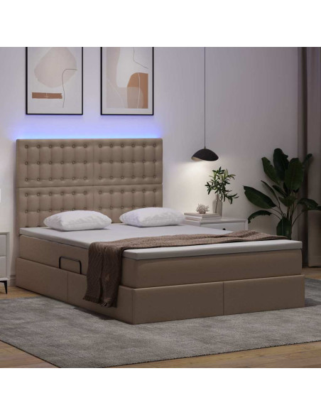 Letto con contenitore e LED con led Cappuccino 140 x 190 cm
