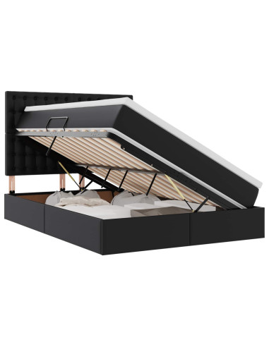 Letto con contenitore e LED Nero 140 x 200 cm Pelle Sintetica