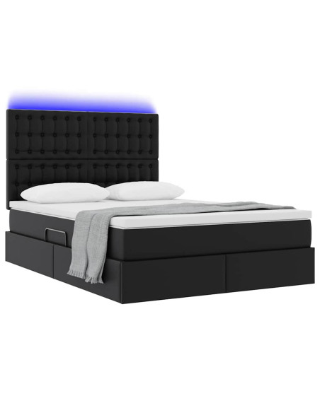 Letto con contenitore e LED Nero 140 x 200 cm Pelle Sintetica