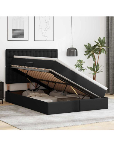 Letto con contenitore e LED Nero 140 x 200 cm Pelle Sintetica