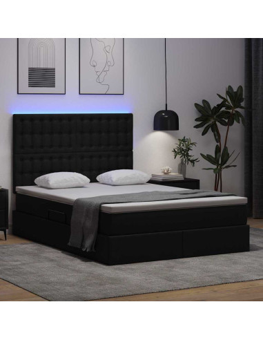 Letto con contenitore e LED Nero 140 x 200 cm Pelle Sintetica