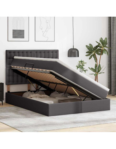 Letto con contenitore e LED Grigio 140 x 200 cm Pelle Sintetica