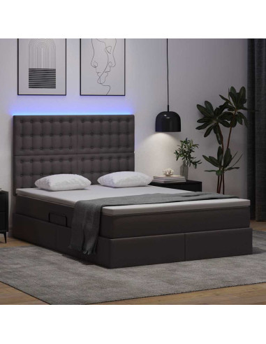 Letto con contenitore e LED Grigio 140 x 200 cm Pelle Sintetica