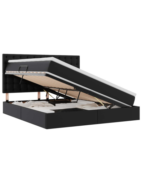 Letto con contenitore e LED Nero 160 x 200 cm Pelle Sintetica