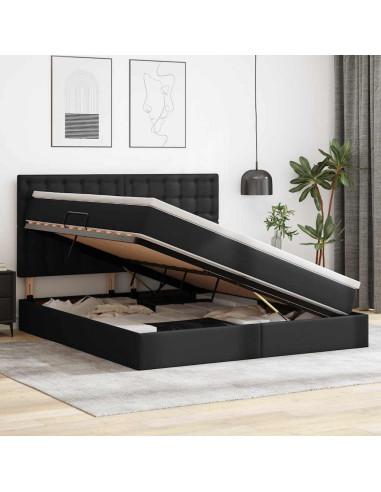 Letto con contenitore e LED Nero 160 x 200 cm Pelle Sintetica