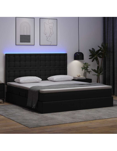 Letto con contenitore e LED Nero 160 x 200 cm Pelle Sintetica