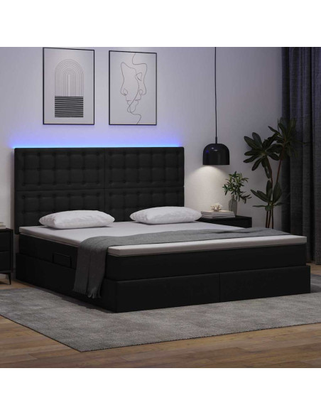 Letto con contenitore e LED Nero 180 x 200 cm Pelle Sintetica