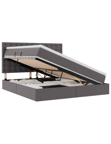 Letto con contenitore e LED Grigio 180 x 200 cm Pelle Sintetica