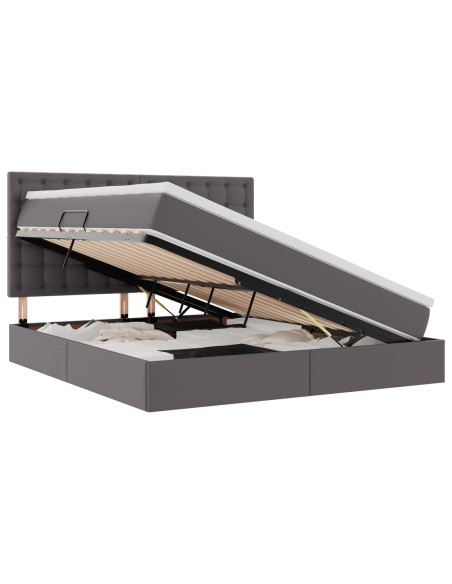 Letto con contenitore e LED Grigio 180 x 200 cm Pelle Sintetica