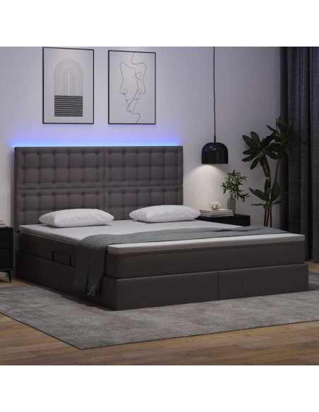 Letto con contenitore e LED Grigio 180 x 200 cm Pelle Sintetica