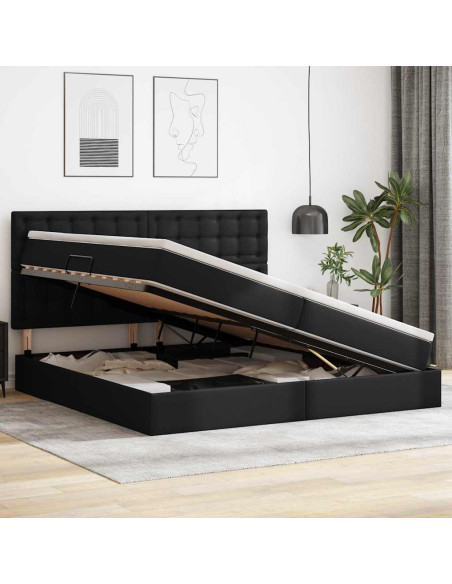 Letto con contenitore e LED Nero 200 x 200 cm Pelle Sintetica