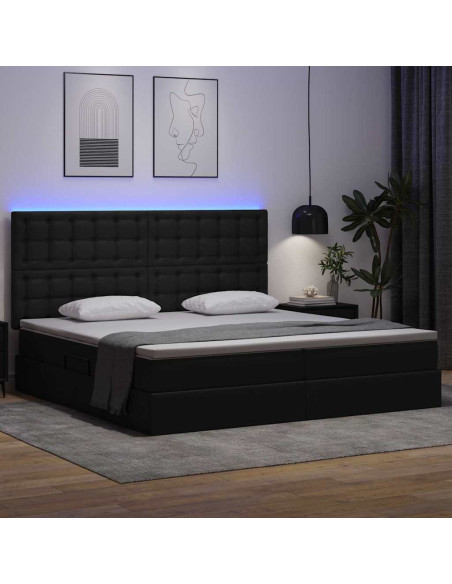 Letto con contenitore e LED Nero 200 x 200 cm Pelle Sintetica