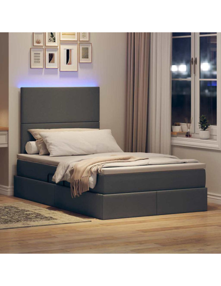 Letto con contenitore e LED con led Grigio scuro 120 x 190 cm